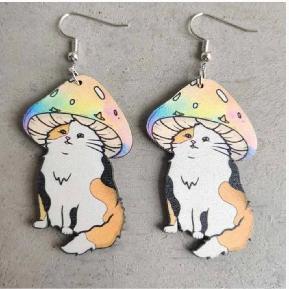 ⭐️❤️FREE Cat Kitten Mushroom Rainbow Hippie Hipster Chic Glam Hip Artsy Earrings